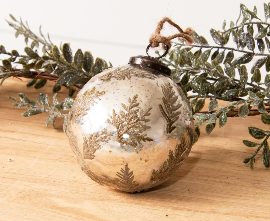 Antiqued Silver with Embedded Leaves Ornament