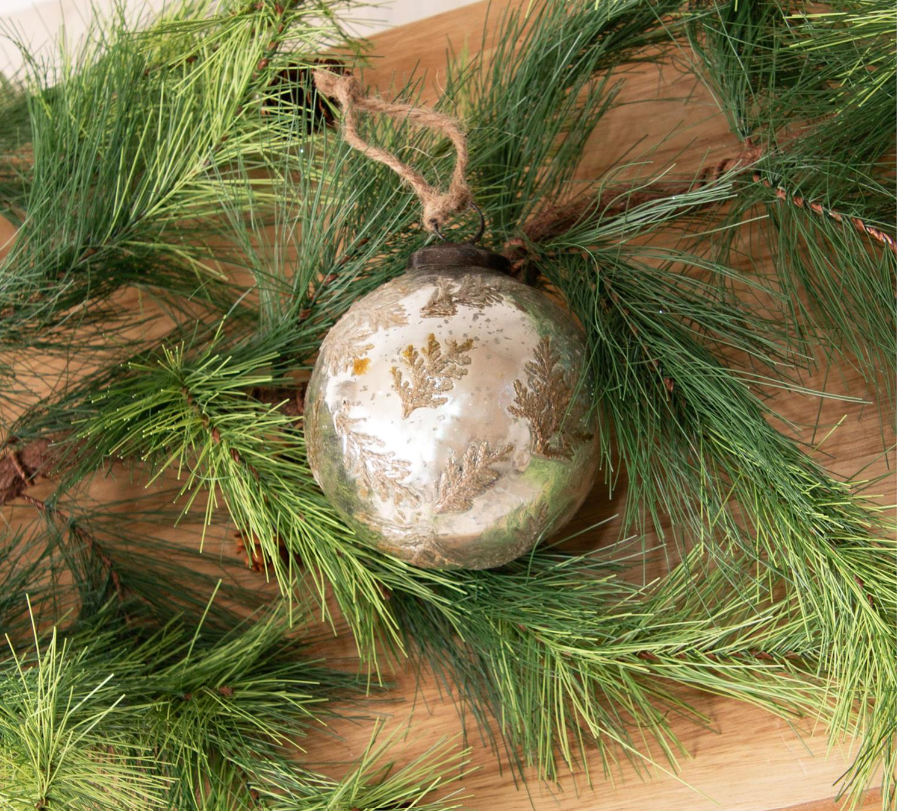 Antiqued Silver with Embedded Leaves Ornament