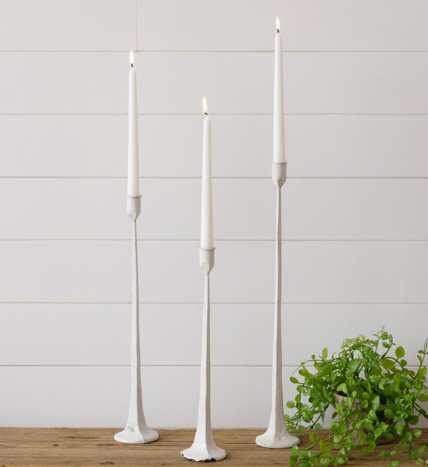 Hand Forged Metal Candle Holders - White - Set of 3