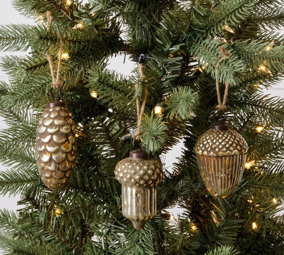 Champagne Nuts & Pinecone Glass Ornaments - Set of 3