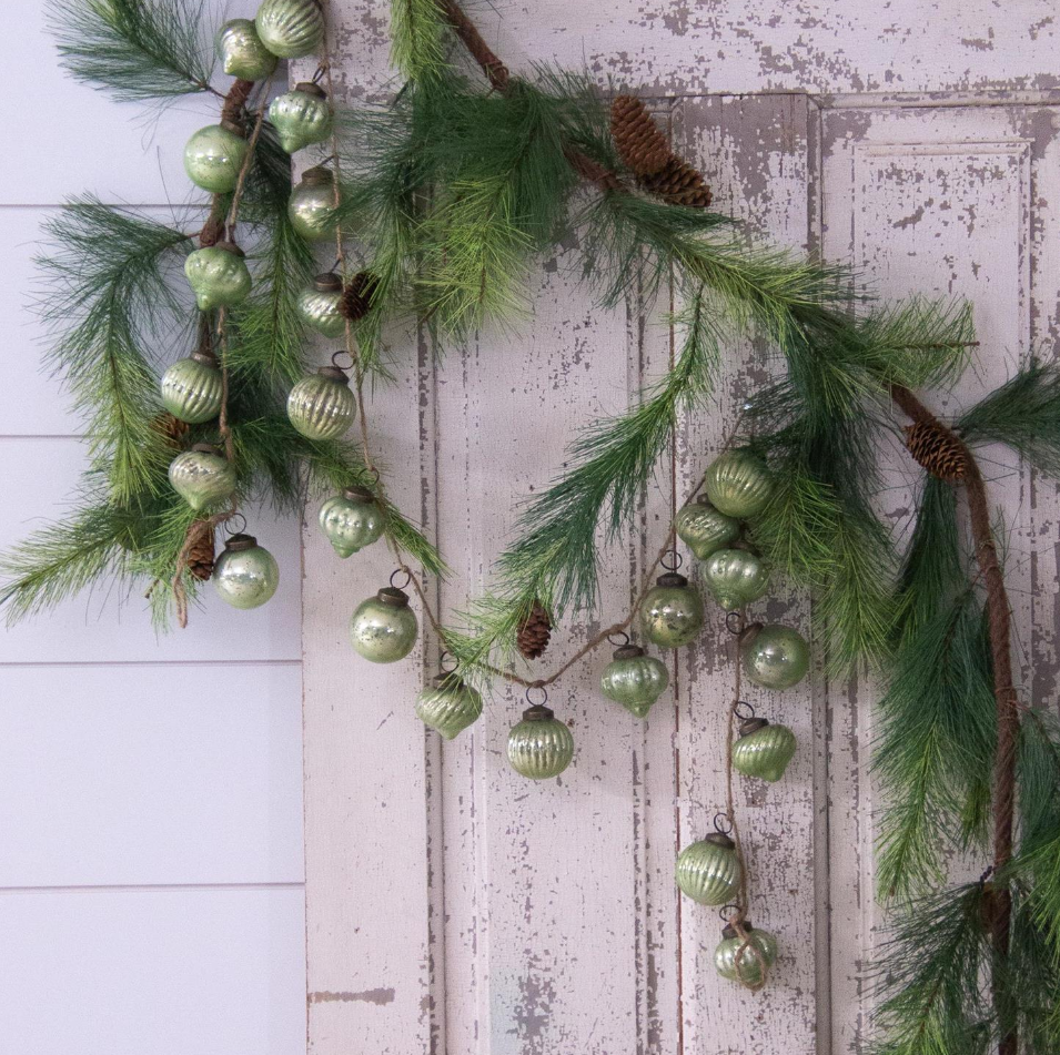 Vintage Green Mercury Glass Ornament Garland