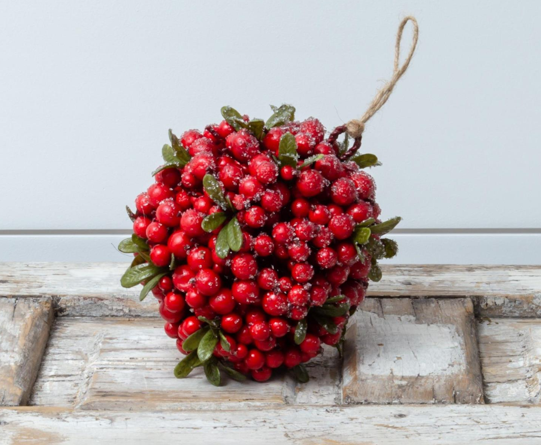 Festive Holly Berry Topiary Hanging Ball