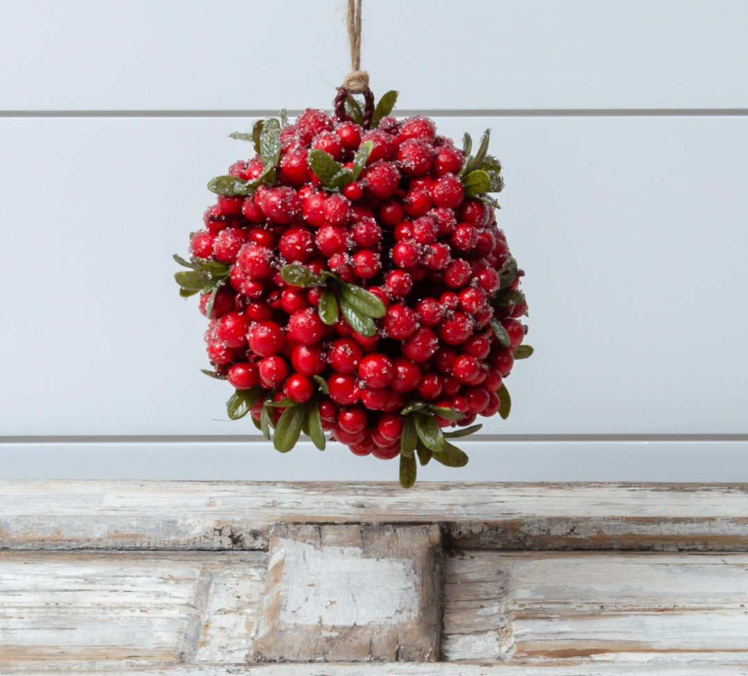 Festive Holly Berry Topiary Hanging Ball