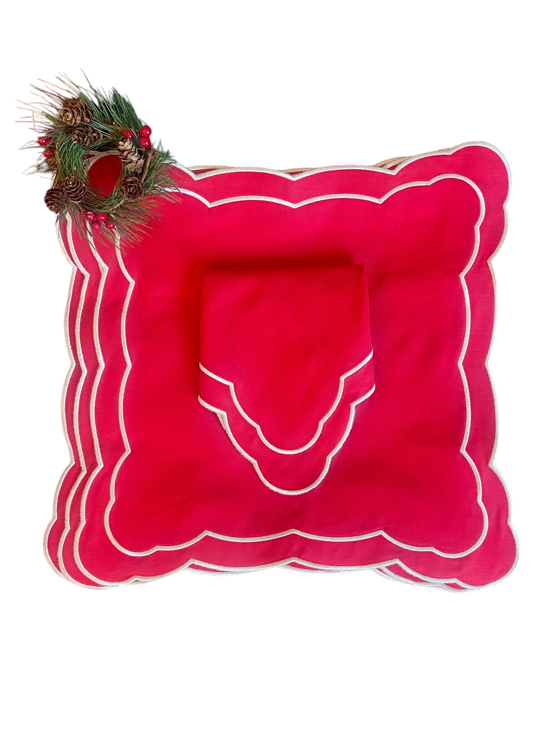 Berry Red Scalloped Napkins (S/4)