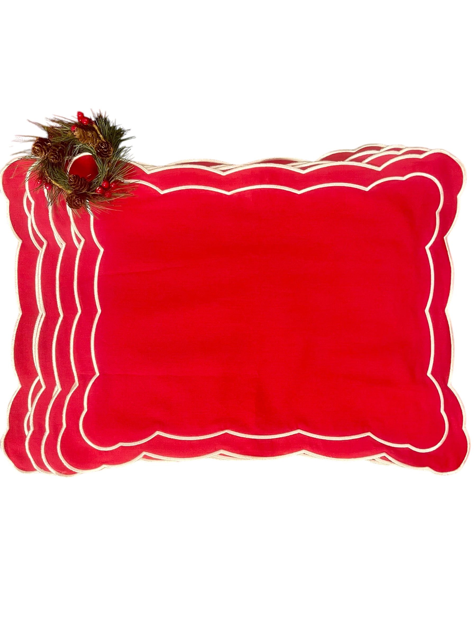 Berry Red Scalloped Placemats (S/4)