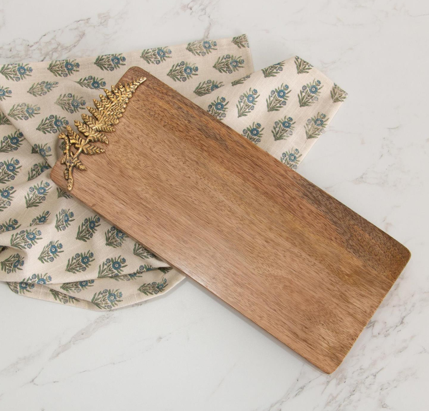 Mango Wood Charuterie Board w/ Brass Fern