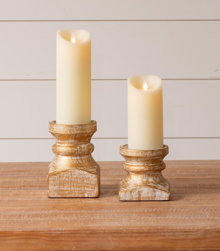 Mango Wood Brushed Gold Candle Holder - Short (1)