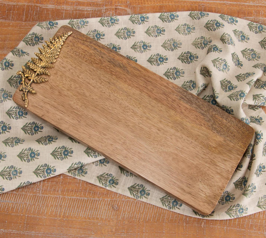 Mango Wood Charuterie Board w/ Brass Fern