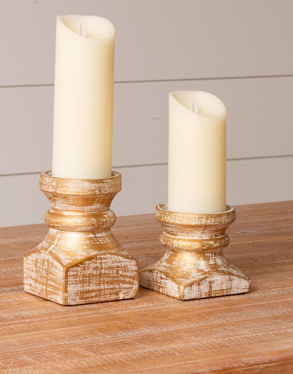 Mango Wood Brushed Gold Candle Holder - Short (1)