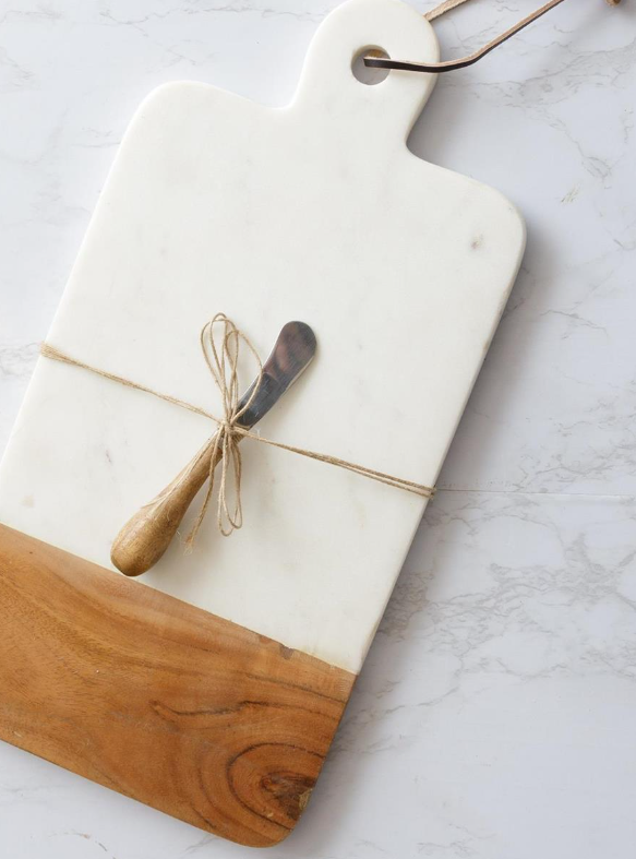 Marble and Wood Cutting Board with Spreader