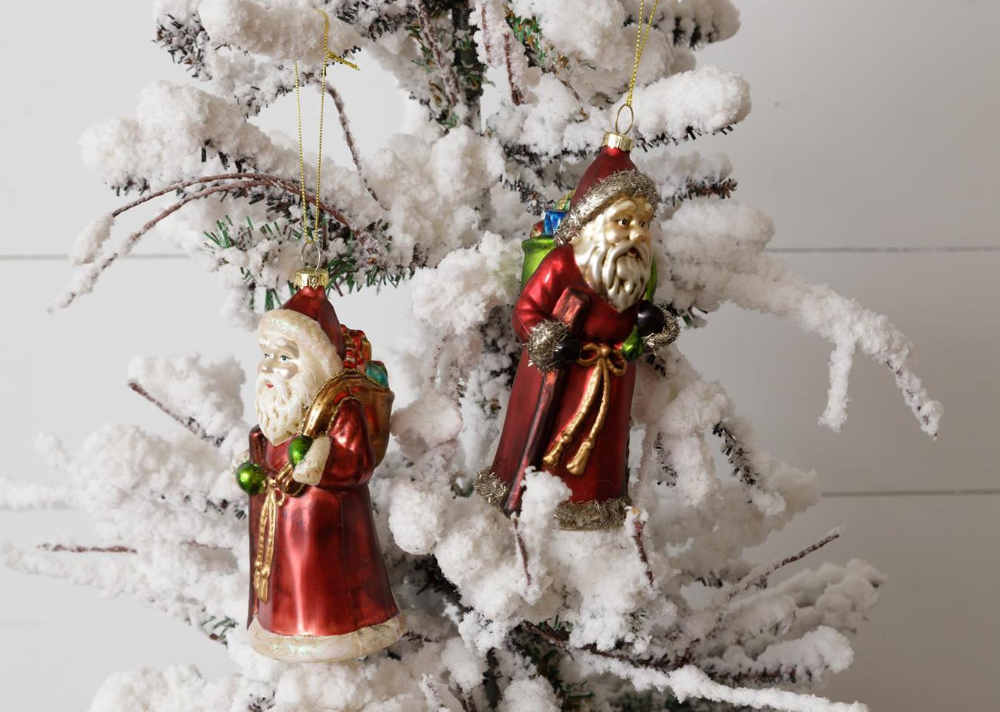 Set of Glass Vintage Santa Ornaments (Set of 2)